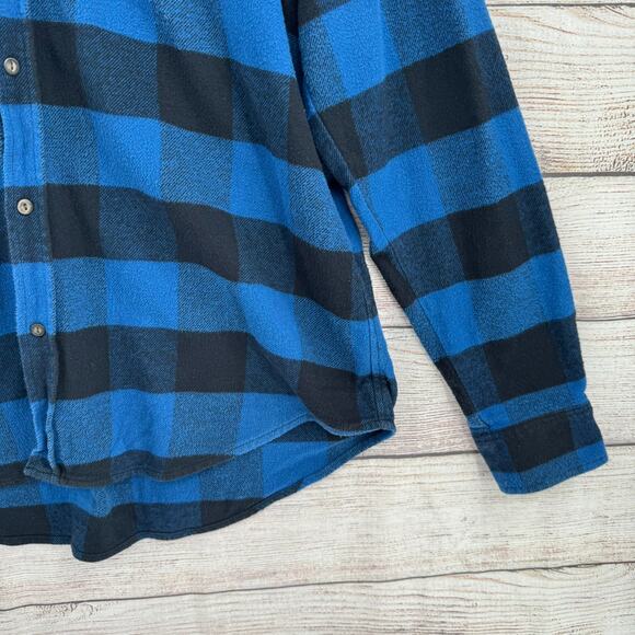 Lucky Brand Saturday Stretch Plaid Flannel Shirt Mens XL Blue Classic Fit - Picture 6 of 14